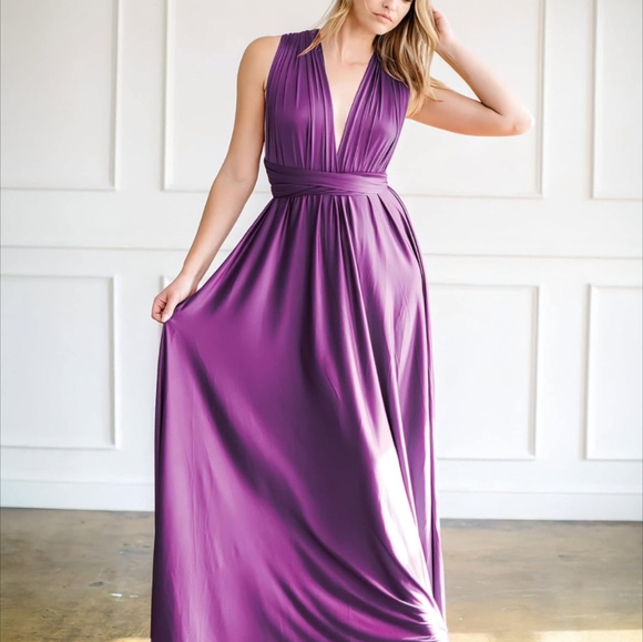 Convertible Infinity Dress & Bandeau Long Maxi Bridesmaid/Prom Dresses Purple - Picture 3 of 7